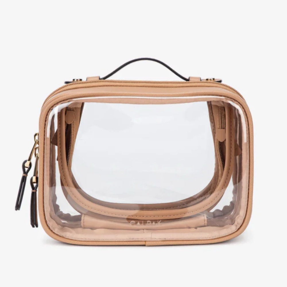 Calpak Clear Travel Cosmetic Bag with Beige Trim